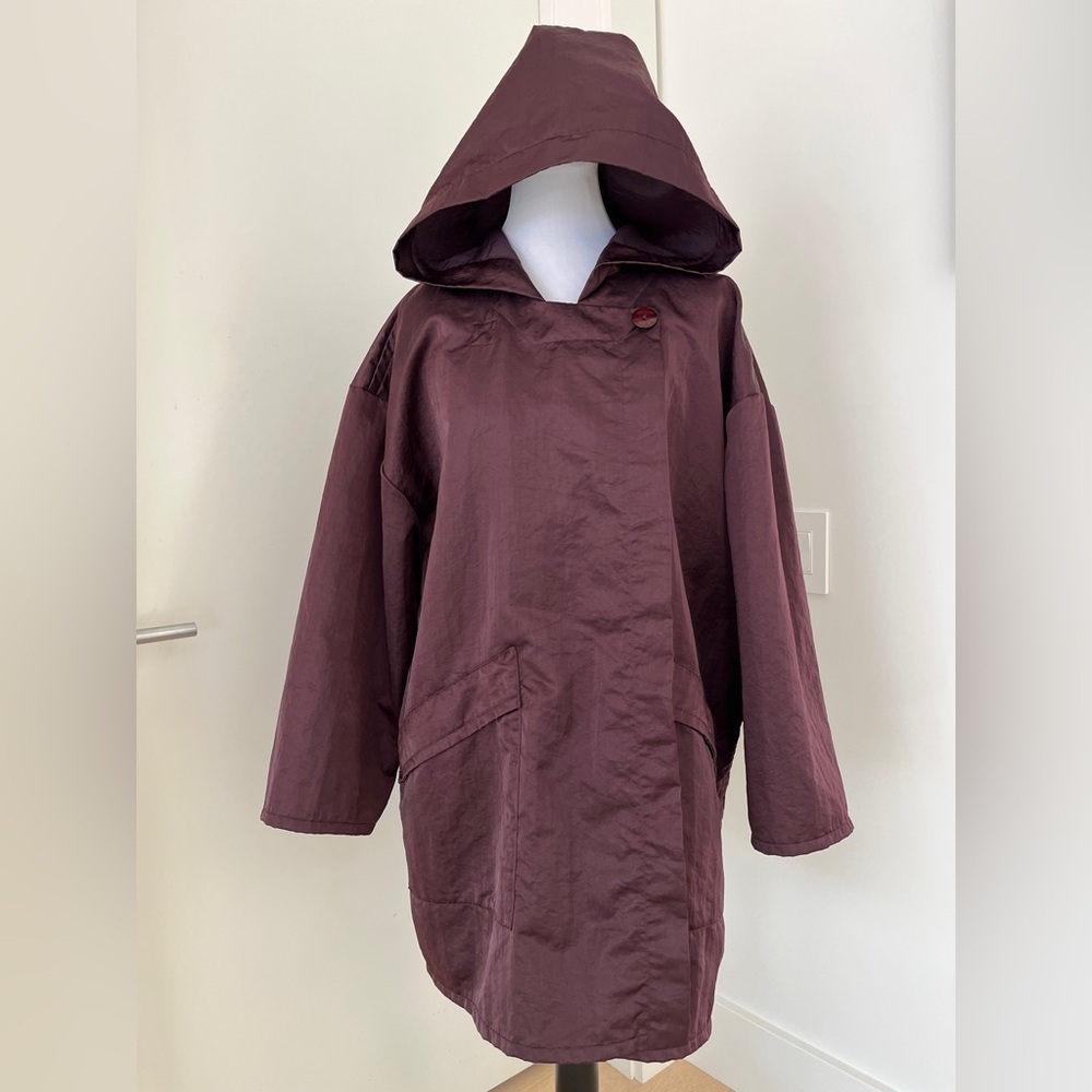 LUNDSTROM LAPARKA Vintage Nylon Overcoat Hooded Packable Travel Lagenlook Chic
